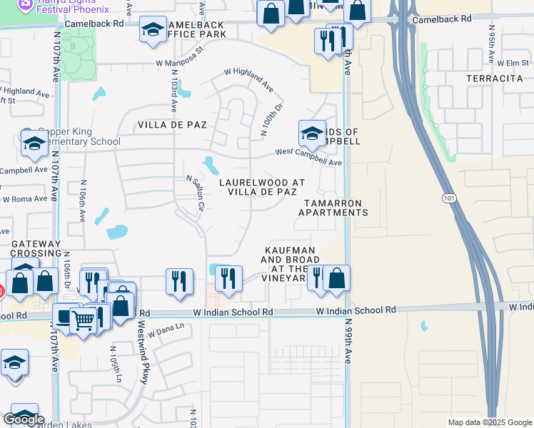 map of restaurants, bars, coffee shops, grocery stores, and more near 10035 West Montecito Avenue in Phoenix