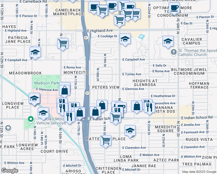 map of restaurants, bars, coffee shops, grocery stores, and more near 4229 North 19th Street in Phoenix