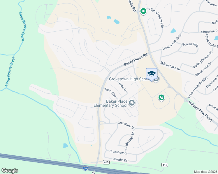 map of restaurants, bars, coffee shops, grocery stores, and more near 1401 Dooley Lane in Grovetown