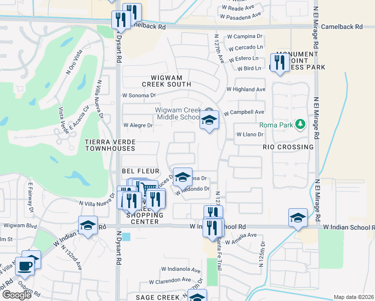 map of restaurants, bars, coffee shops, grocery stores, and more near 12818 West Apodaca Drive in Litchfield Park
