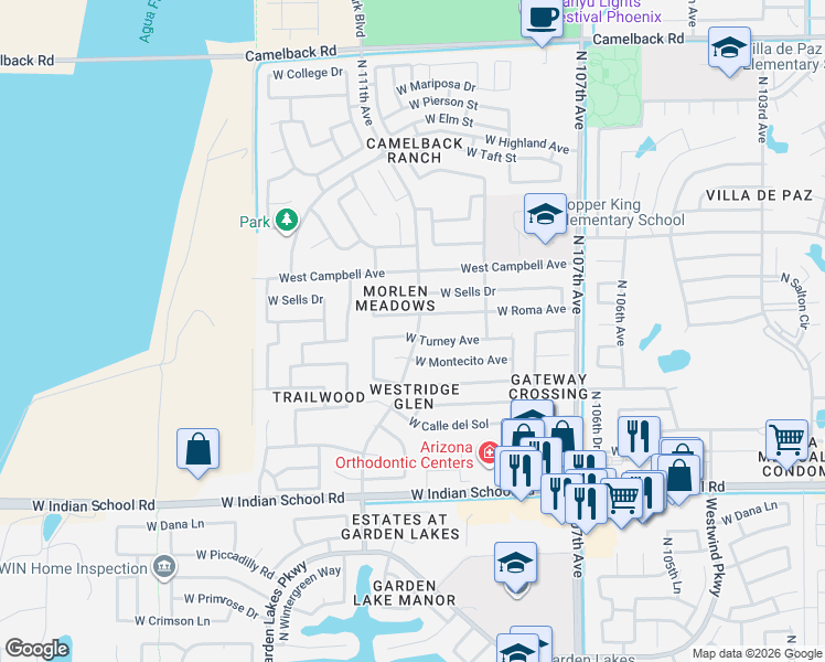 map of restaurants, bars, coffee shops, grocery stores, and more near 10930 West Montecito Avenue in Phoenix