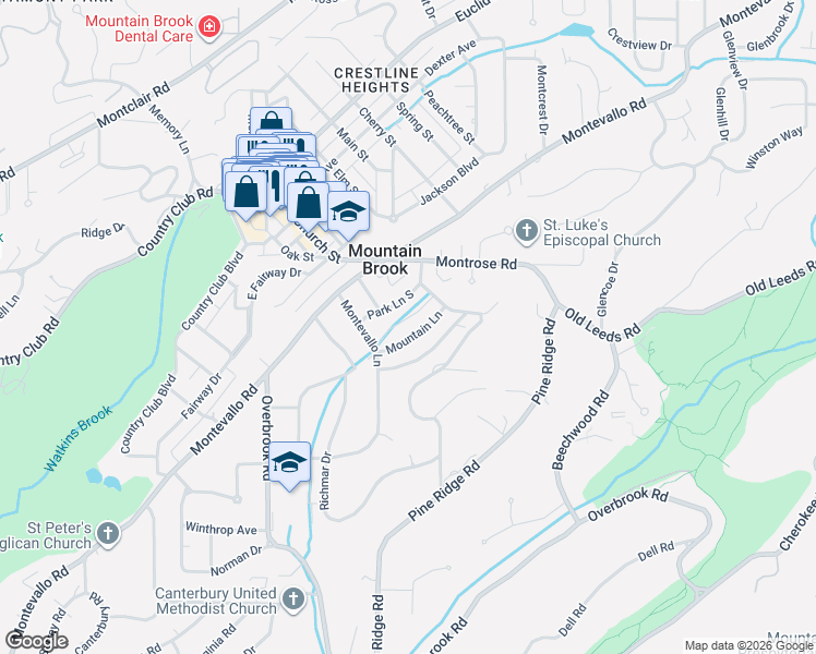 map of restaurants, bars, coffee shops, grocery stores, and more near 3601 Mountain Lane in Birmingham