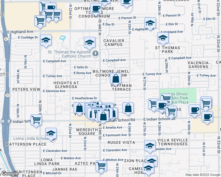 map of restaurants, bars, coffee shops, grocery stores, and more near 4301 North 24th Street in Phoenix