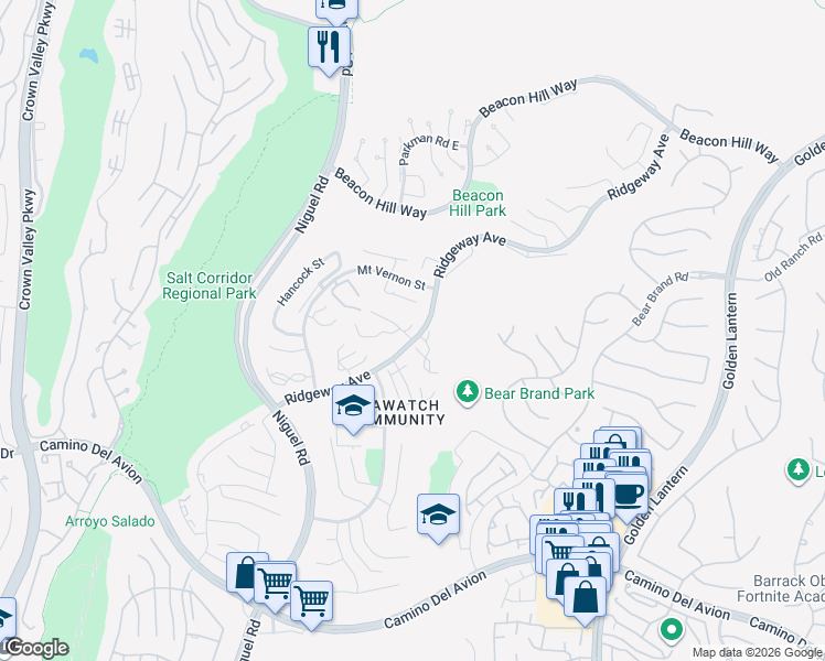 map of restaurants, bars, coffee shops, grocery stores, and more near 43 Pemberton in Laguna Niguel