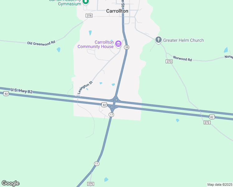 map of restaurants, bars, coffee shops, grocery stores, and more near 5158 Mississippi 17 in Carrollton