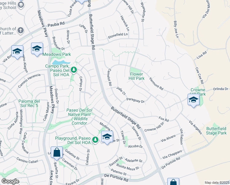 map of restaurants, bars, coffee shops, grocery stores, and more near 42772 Camelot Road in Temecula