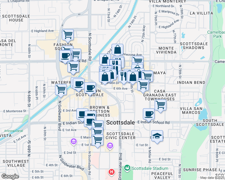 map of restaurants, bars, coffee shops, grocery stores, and more near 4335 North Wells Fargo Avenue in Scottsdale
