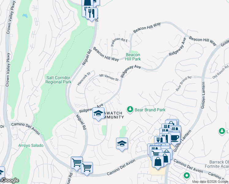 map of restaurants, bars, coffee shops, grocery stores, and more near 43 Pemberton in Laguna Niguel