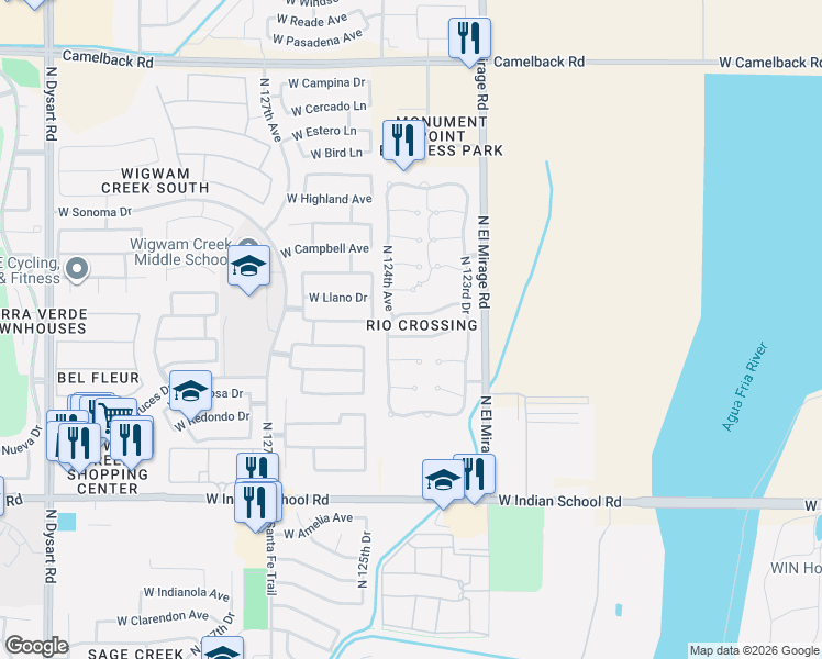 map of restaurants, bars, coffee shops, grocery stores, and more near 12394 West Roma Avenue in Avondale