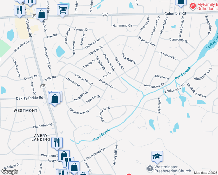map of restaurants, bars, coffee shops, grocery stores, and more near 4099 Melrose Drive in Martinez