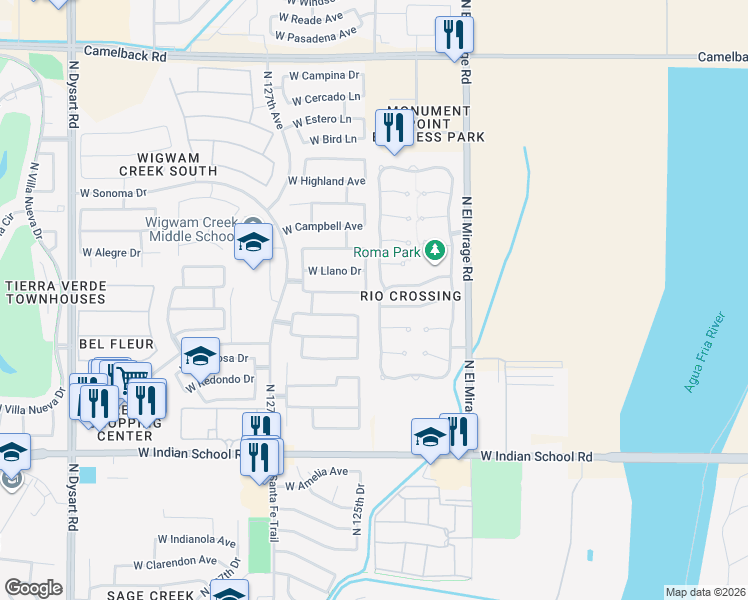 map of restaurants, bars, coffee shops, grocery stores, and more near 12394 West Roma Avenue in Avondale