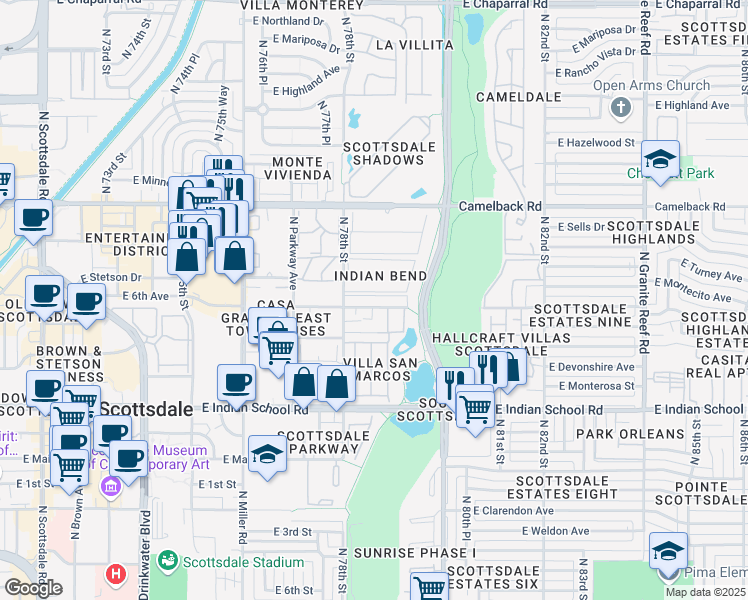 map of restaurants, bars, coffee shops, grocery stores, and more near in Scottsdale
