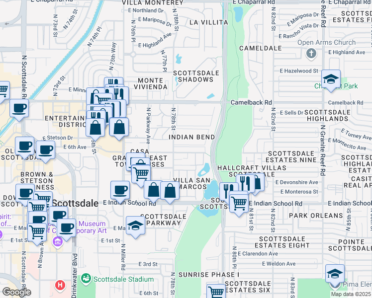 map of restaurants, bars, coffee shops, grocery stores, and more near in Scottsdale