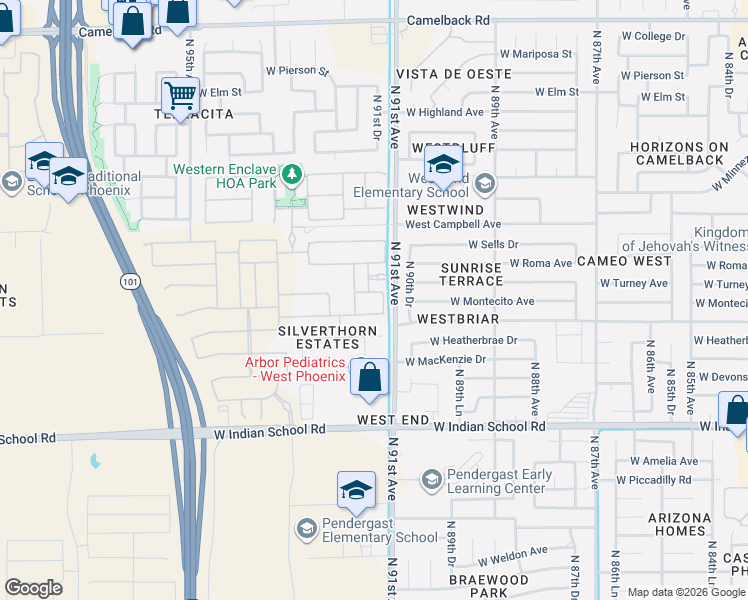 map of restaurants, bars, coffee shops, grocery stores, and more near 4312-4498 North 91st Avenue in Phoenix