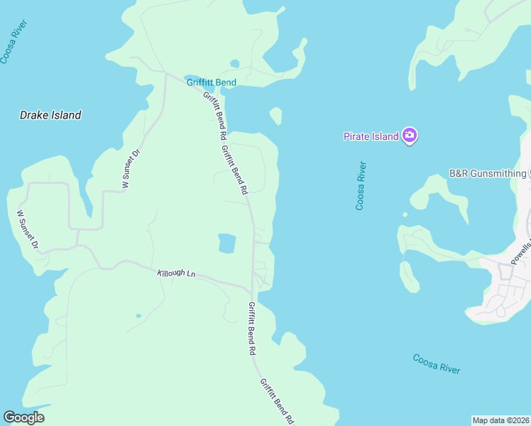 map of restaurants, bars, coffee shops, grocery stores, and more near 1070 Lakeside Drive in Talladega