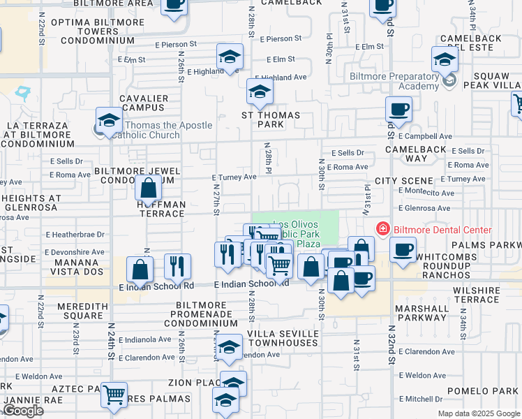 map of restaurants, bars, coffee shops, grocery stores, and more near 4317 North 28th Street in Phoenix