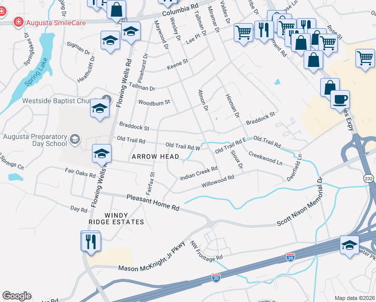 map of restaurants, bars, coffee shops, grocery stores, and more near 4043 Old Trail Road in Martinez