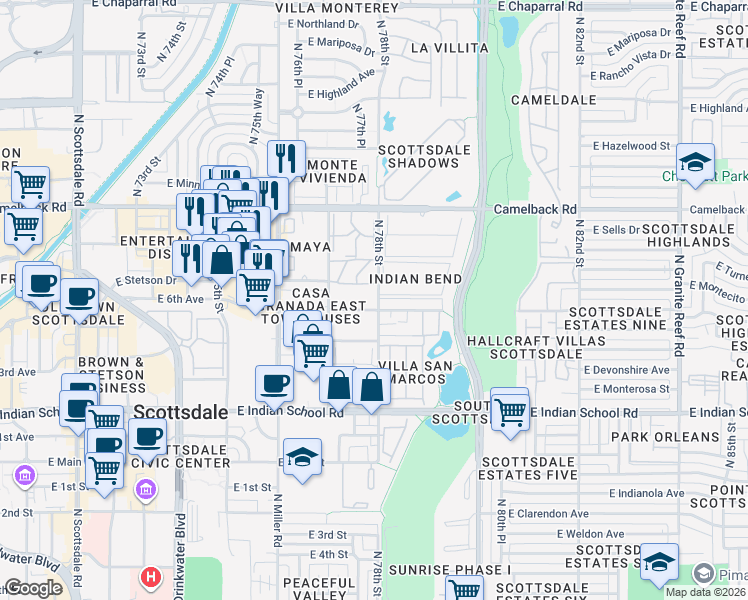 map of restaurants, bars, coffee shops, grocery stores, and more near 4310 North 78th Street in Scottsdale