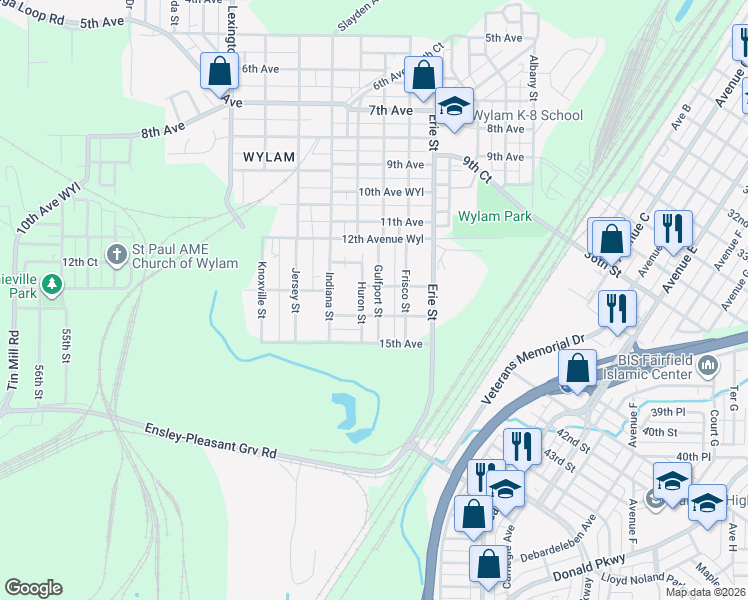 map of restaurants, bars, coffee shops, grocery stores, and more near 1236 Gulfport Street in Birmingham