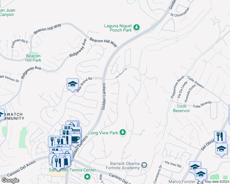 map of restaurants, bars, coffee shops, grocery stores, and more near 11 Whitecliff in Laguna Niguel
