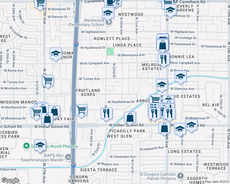 map of restaurants, bars, coffee shops, grocery stores, and more near 2226 West Glenrosa Avenue in Phoenix