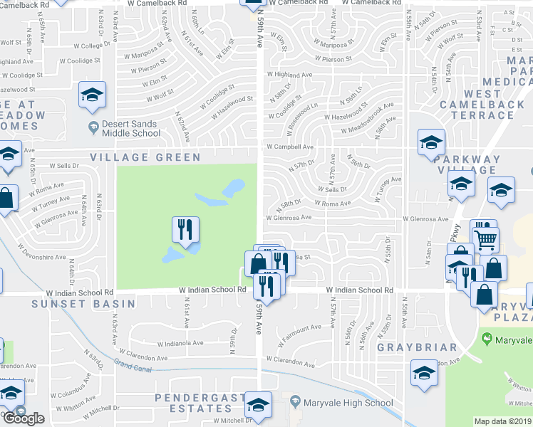 map of restaurants, bars, coffee shops, grocery stores, and more near 4319 North 59th Avenue in Phoenix