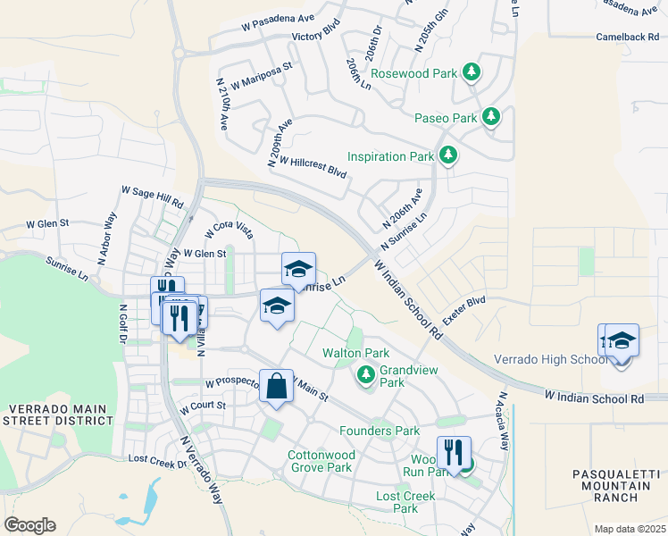 map of restaurants, bars, coffee shops, grocery stores, and more near 4425 North Sidney Street in Buckeye