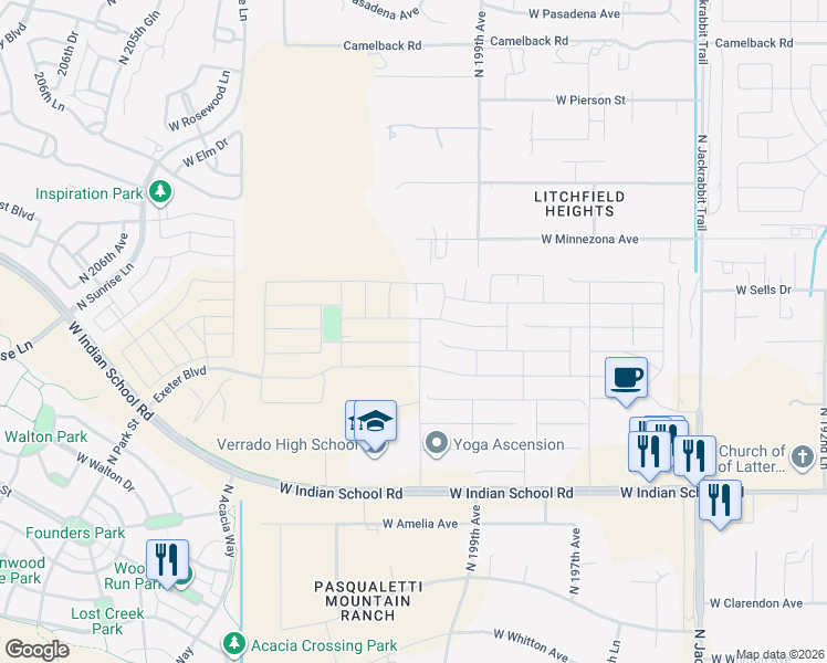 map of restaurants, bars, coffee shops, grocery stores, and more near 19996 Turney Avenue in Litchfield Park