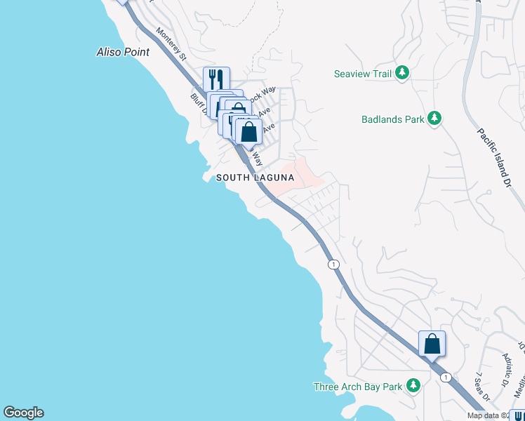 map of restaurants, bars, coffee shops, grocery stores, and more near 31889 Circle Drive in Laguna Beach