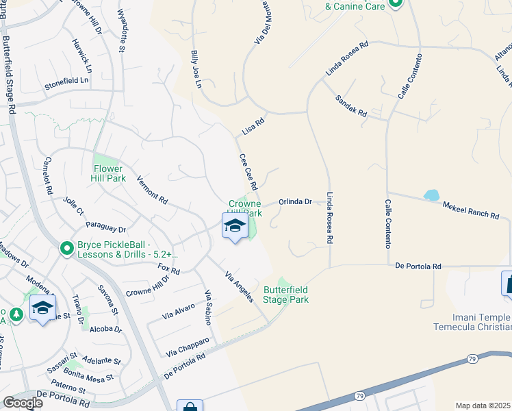 map of restaurants, bars, coffee shops, grocery stores, and more near Cee Cee Road in Temecula
