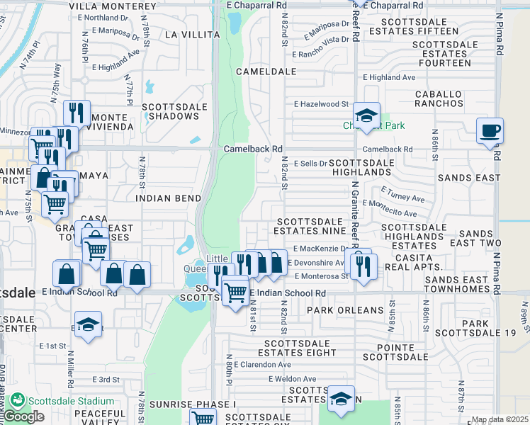 map of restaurants, bars, coffee shops, grocery stores, and more near 8120 East Glenrosa Avenue in Scottsdale