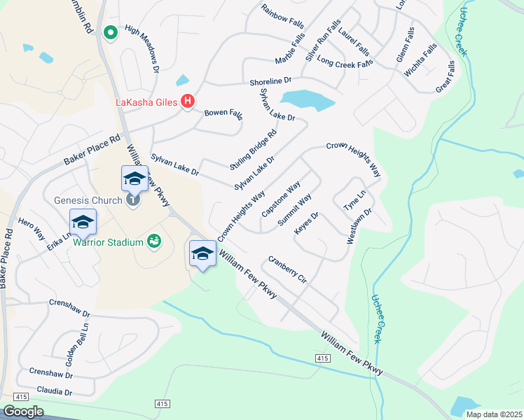 map of restaurants, bars, coffee shops, grocery stores, and more near 228 Crown Heights Way in Grovetown