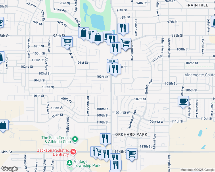 map of restaurants, bars, coffee shops, grocery stores, and more near 4403 105th Street in Lubbock