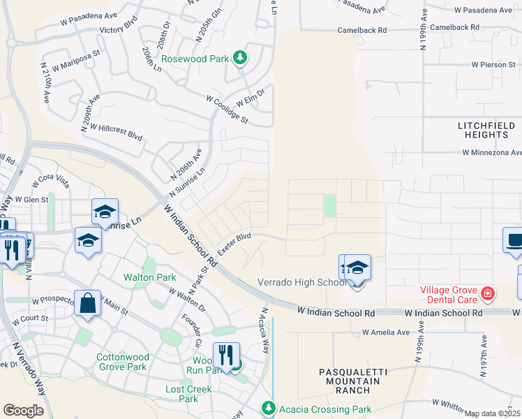 map of restaurants, bars, coffee shops, grocery stores, and more near 20312 West Turney Avenue in Buckeye