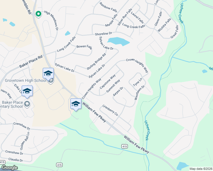 map of restaurants, bars, coffee shops, grocery stores, and more near 228 Crown Heights Way in Grovetown