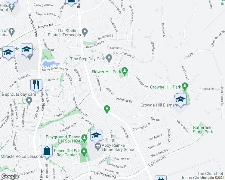 map of restaurants, bars, coffee shops, grocery stores, and more near 42800 Jolle Court in Temecula