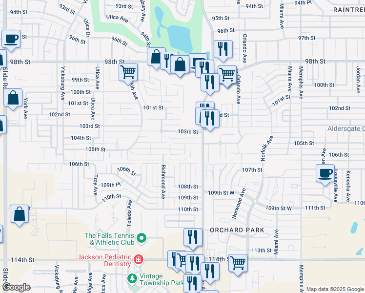 map of restaurants, bars, coffee shops, grocery stores, and more near 4413 105th Street in Lubbock