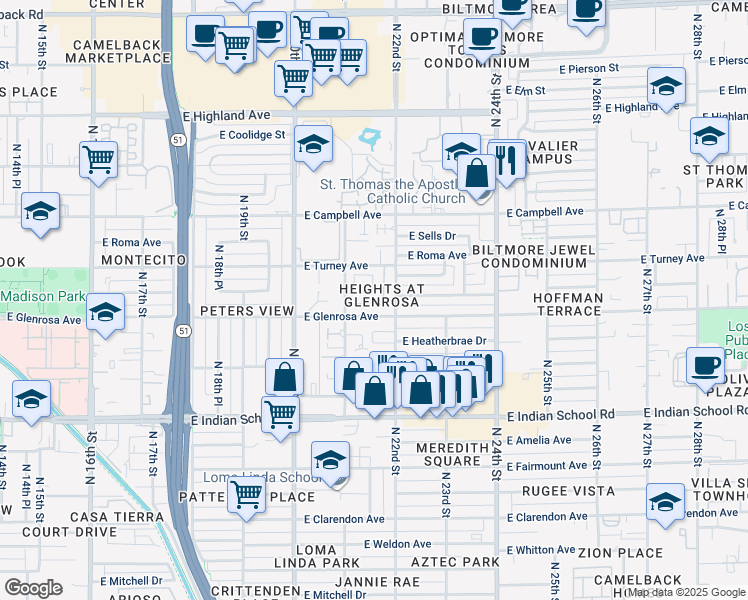 map of restaurants, bars, coffee shops, grocery stores, and more near 4301 North 21st Street in Phoenix