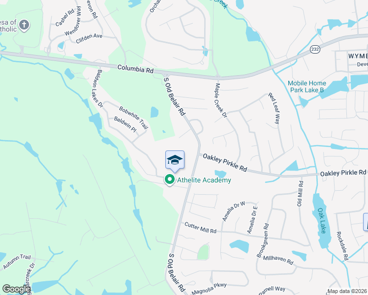 map of restaurants, bars, coffee shops, grocery stores, and more near 157 South Old Belair Road in Grovetown