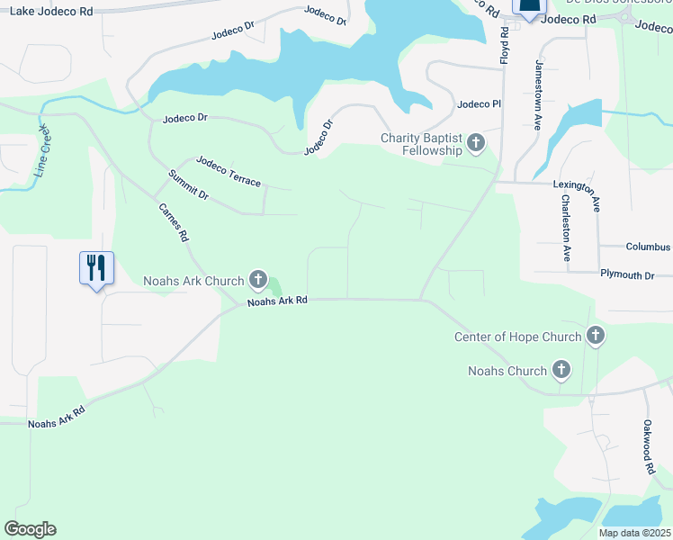 map of restaurants, bars, coffee shops, grocery stores, and more near 9348 Sweetbriar Trce in Jonesboro
