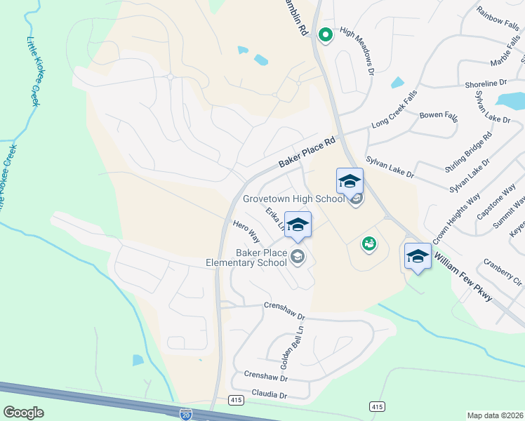 map of restaurants, bars, coffee shops, grocery stores, and more near 849 Erika Lane in Grovetown