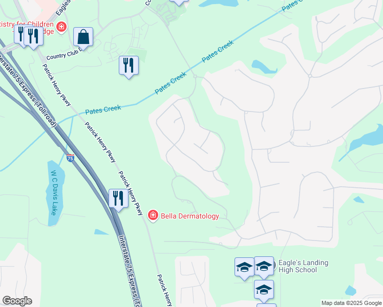 map of restaurants, bars, coffee shops, grocery stores, and more near 138 Glen Eagle Way in McDonough
