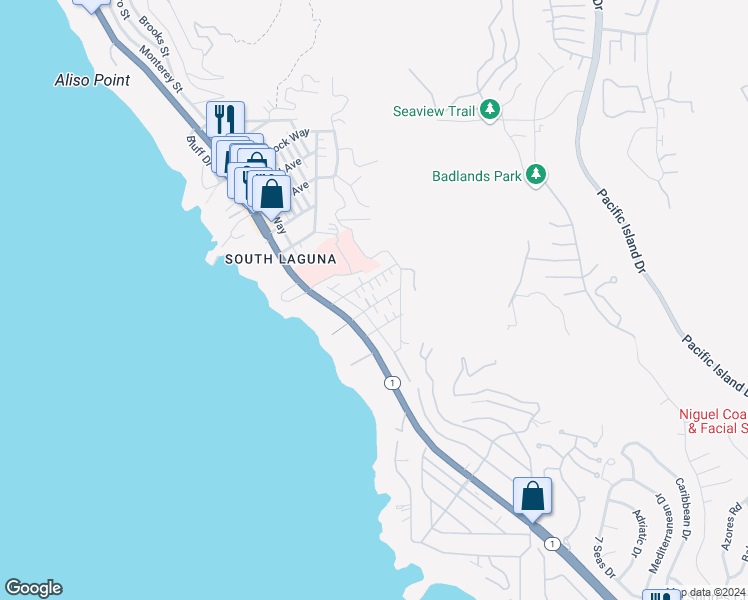 map of restaurants, bars, coffee shops, grocery stores, and more near 31862 8th Avenue in Laguna Beach