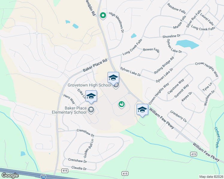 map of restaurants, bars, coffee shops, grocery stores, and more near 2010 Warrior Way in Grovetown