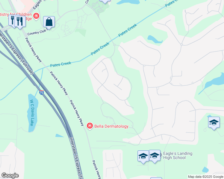 map of restaurants, bars, coffee shops, grocery stores, and more near 138 Glen Eagle Way in McDonough