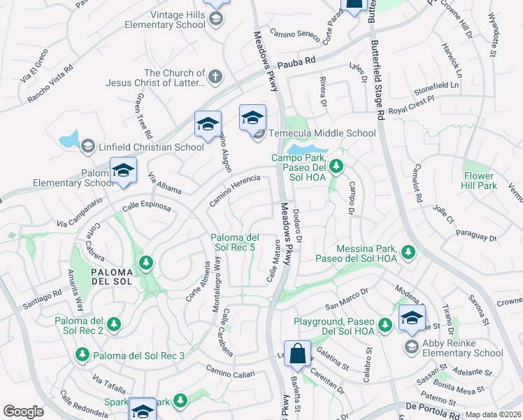 map of restaurants, bars, coffee shops, grocery stores, and more near 32255 Corte Illora in Temecula