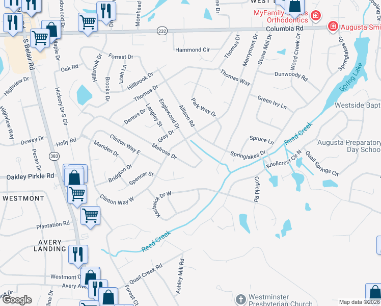 map of restaurants, bars, coffee shops, grocery stores, and more near 4068 Melrose Drive in Martinez