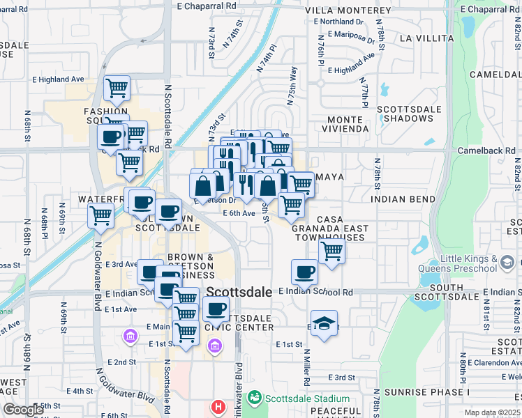 map of restaurants, bars, coffee shops, grocery stores, and more near 4333 North Civic Center Plaza in Scottsdale