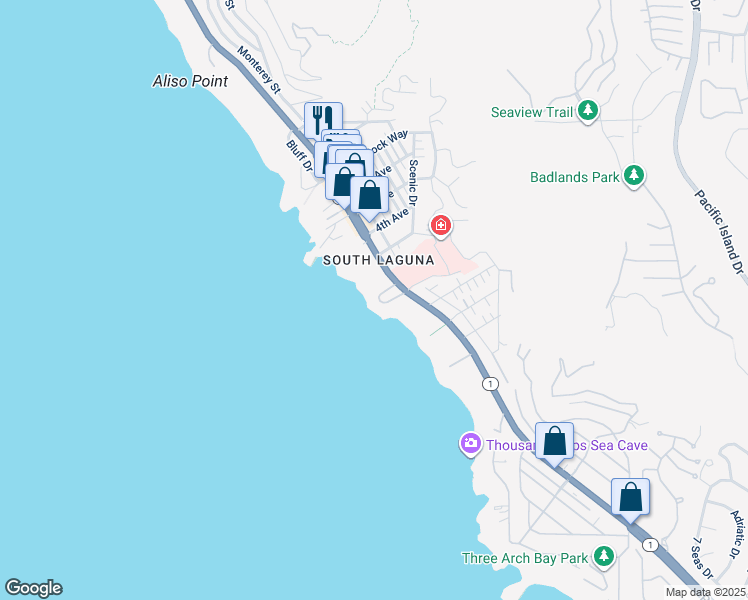 map of restaurants, bars, coffee shops, grocery stores, and more near 31877 Circle Drive in Laguna Beach