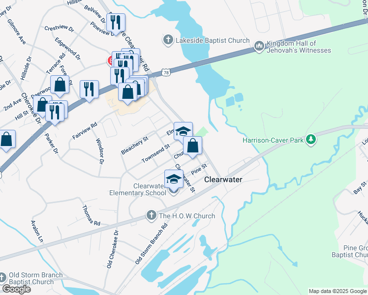 map of restaurants, bars, coffee shops, grocery stores, and more near in Clearwater